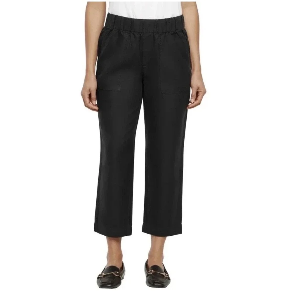 NWT Banana Republic Women XL Black Tapered Crop Pant Linen Lyocell Blend Coastal
